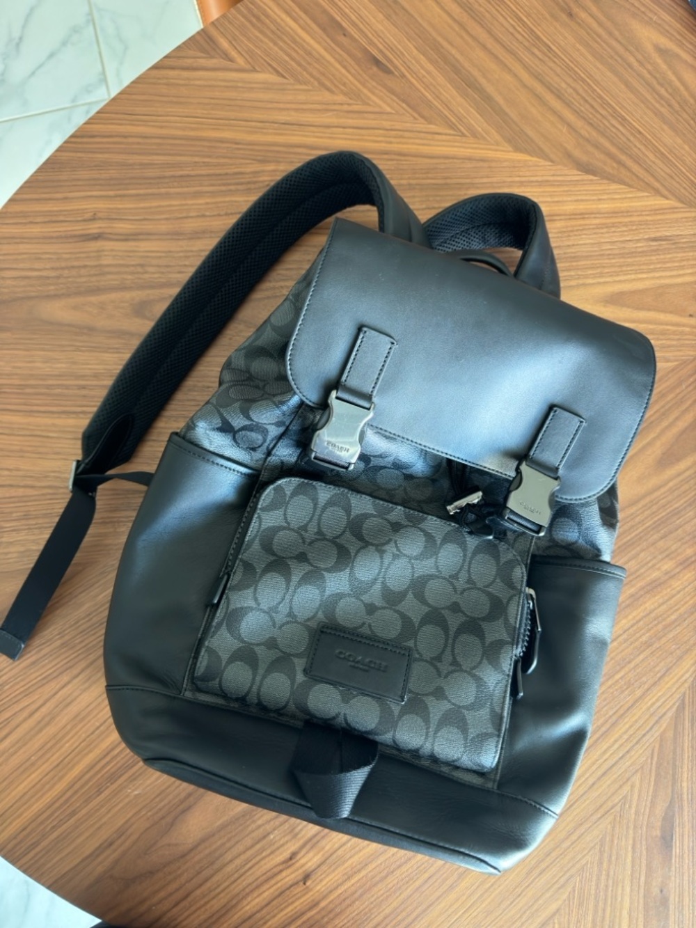 Coach Men's Black Signature Monogram Canvas & Leather Backpack